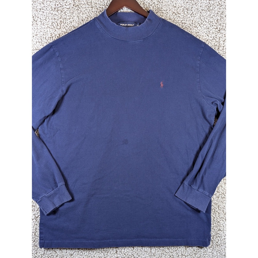 Polo Golf Ralph Lauren Mock Neck Shirt‎ Men's XL Blue Long Sleeve Flaw